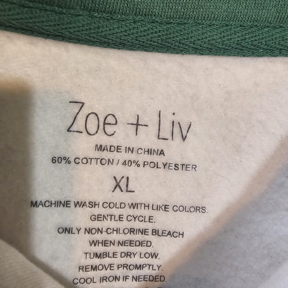 Zoe + Liv Cream and Green Racing Sweatshirt Sz XL Soft And Chic - Picture 4 of 4